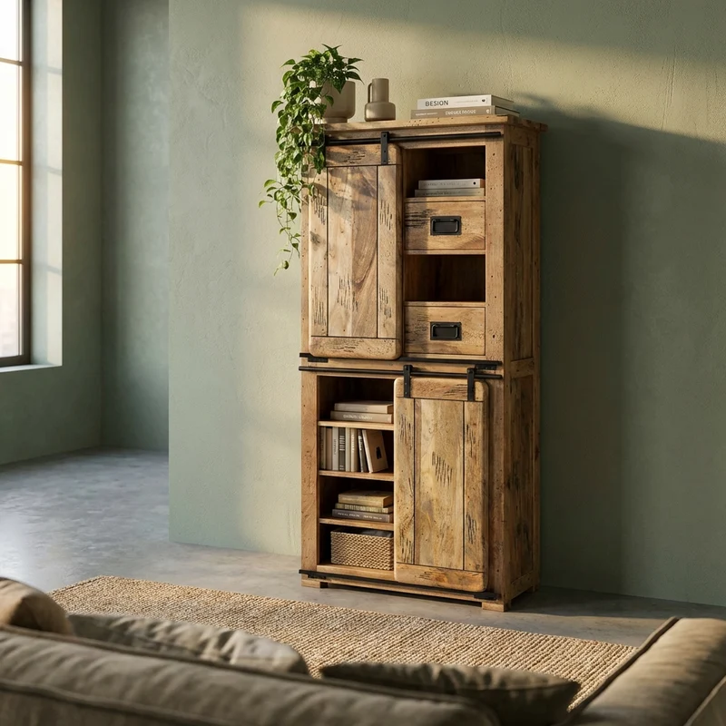 Credenza per soggiorno Industrial in Legno cm 80x40x180 - RICK