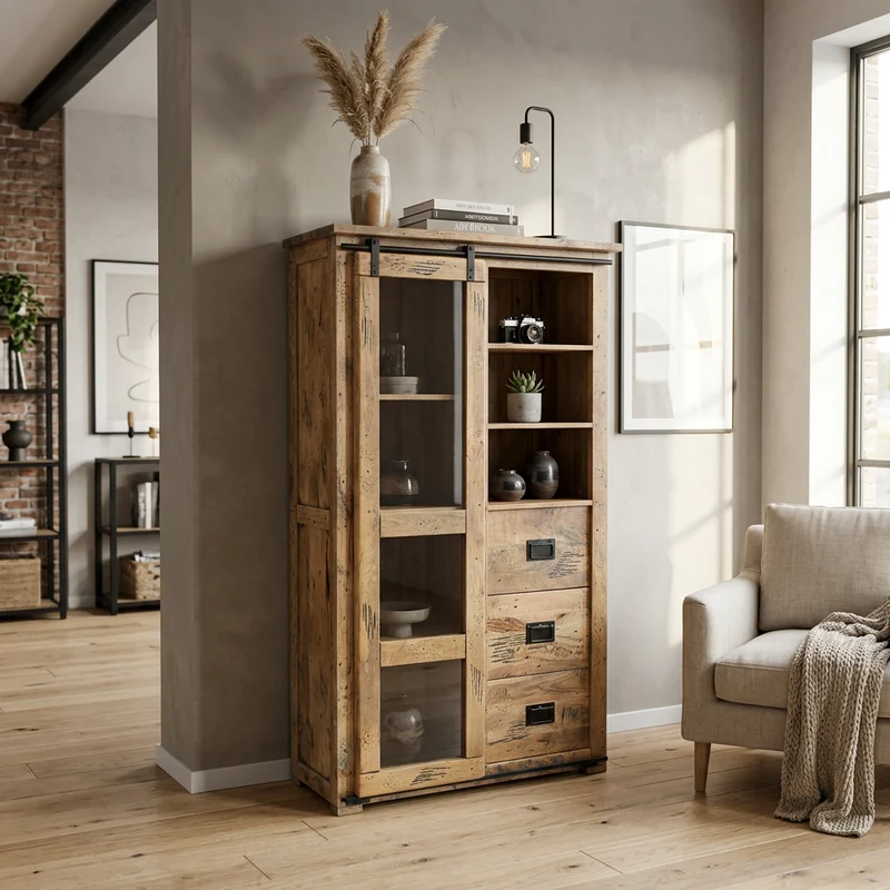 Credenza per soggiorno Industrial in Legno cm 100x48x180 - RICK
