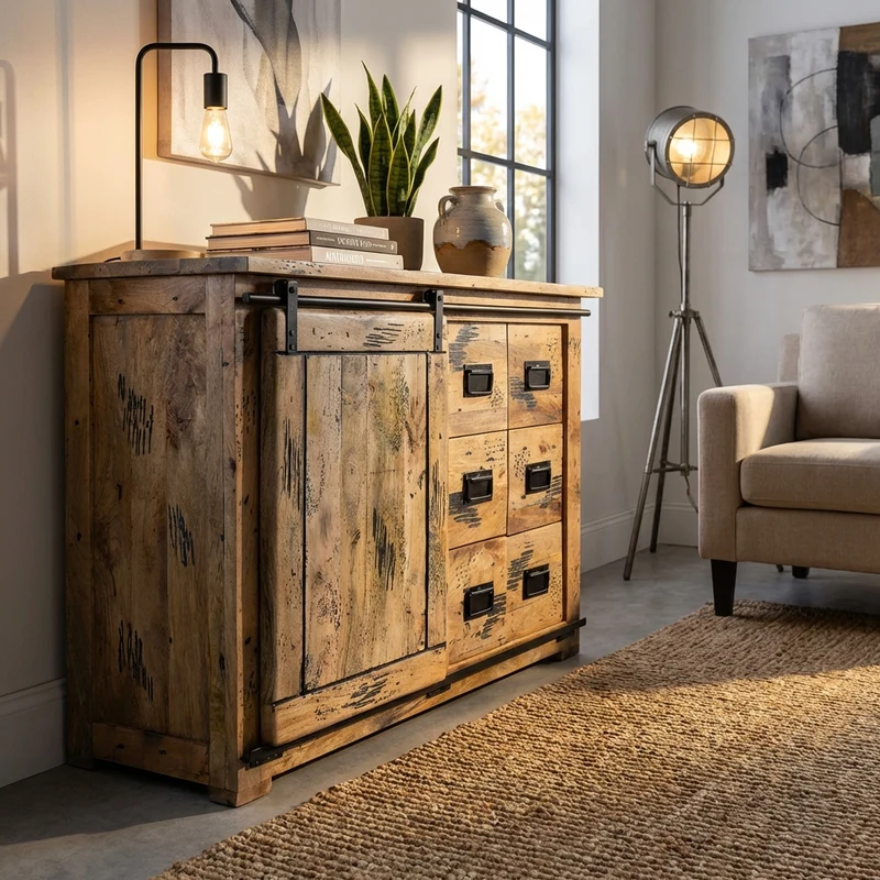 Madia per soggiorno Industrial in Legno cm 120x45x90 - RICK