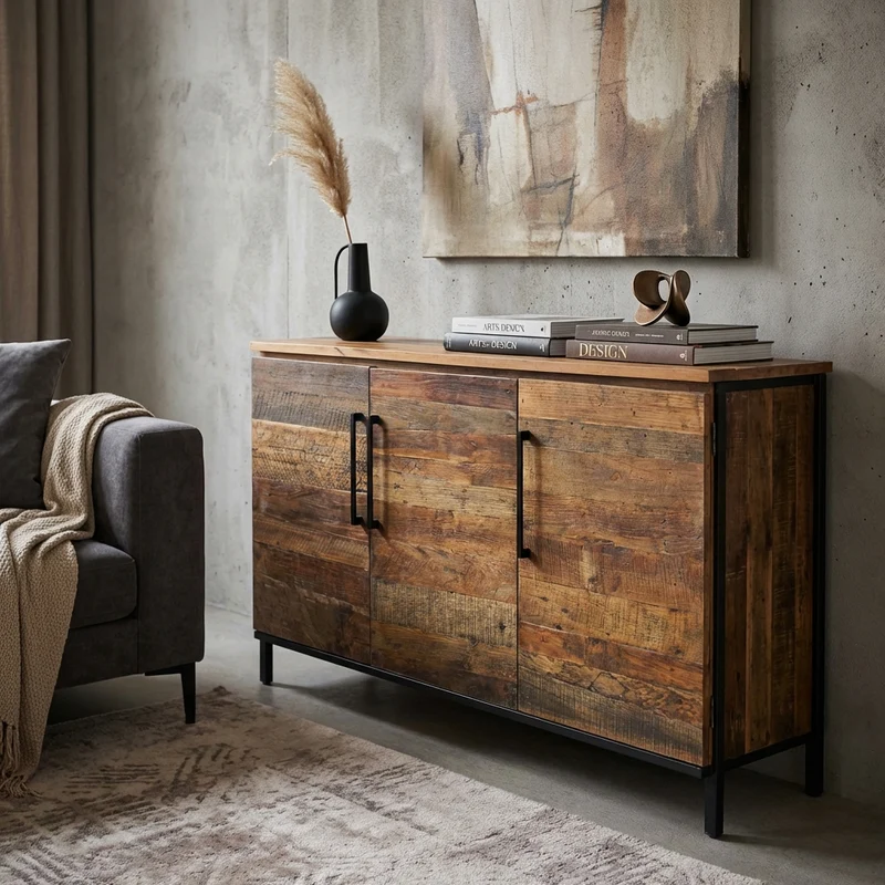 Madia Moderna con Tre Ante in Legno Metallo cm 150x40x86 - DARWIN