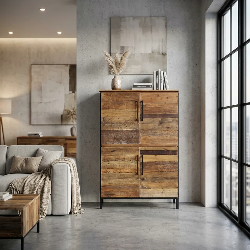 Credenza Moderna con quattro ante in Legno Metallo cm 100x40x160 - DARWIN