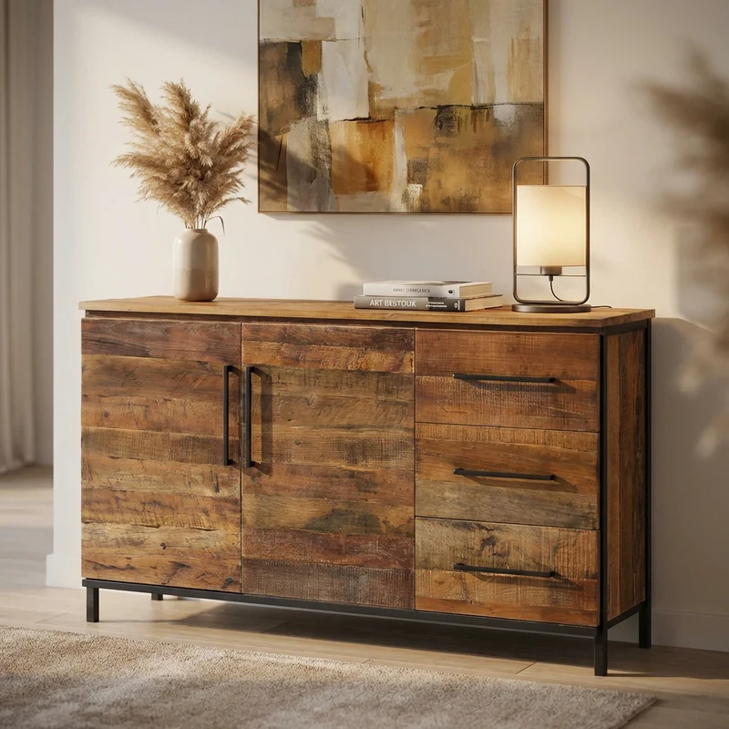 Madia con due ante e tre cassetti in Legno Metallo cm 150x40x86 - DARWIN