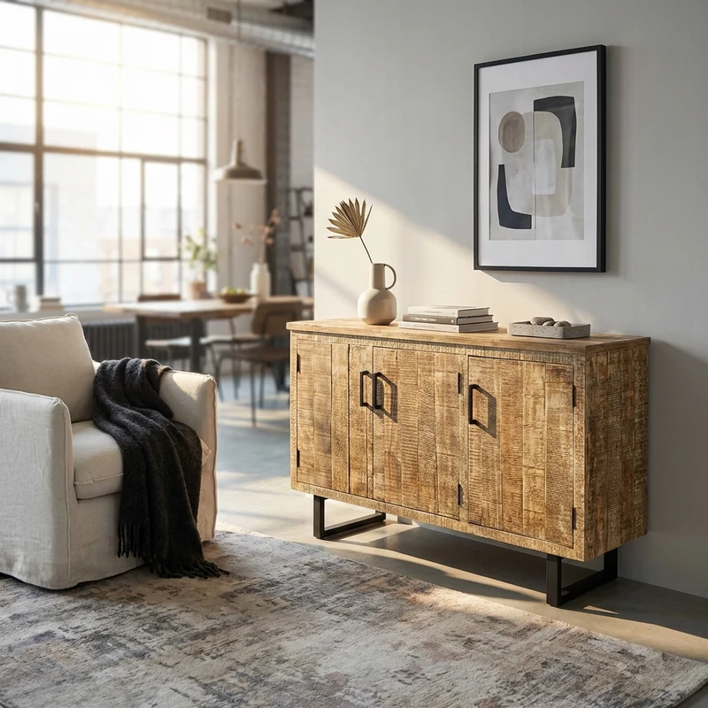 Madia a tre ante in Legno Metallo cm 135x45x83 - JULIUS