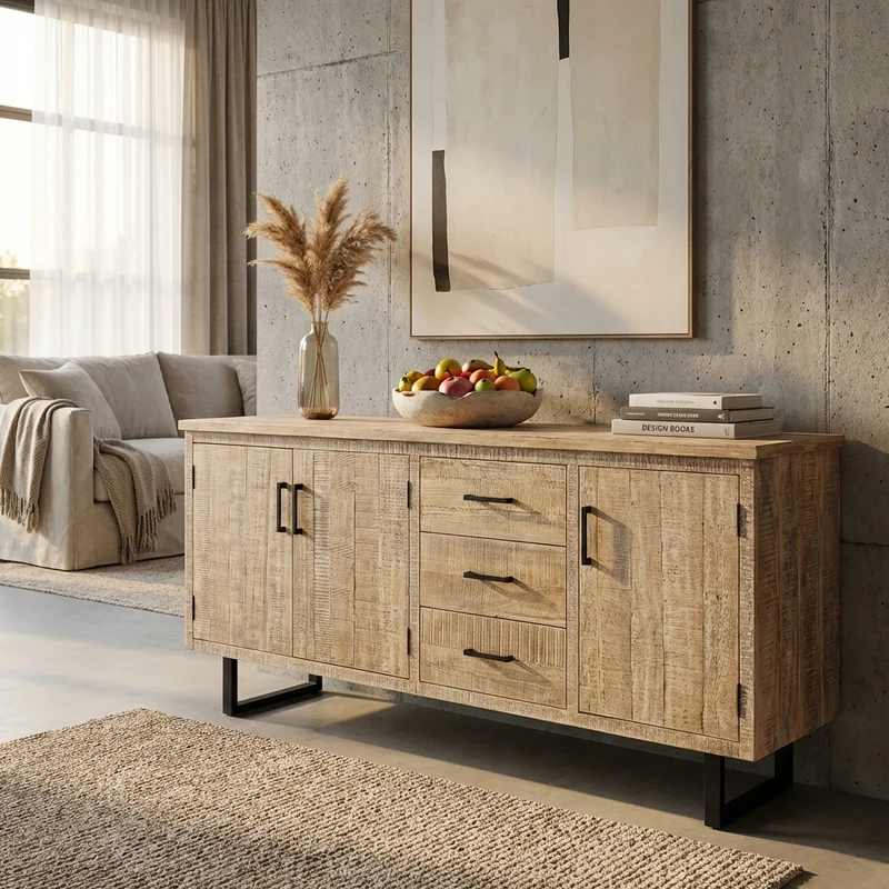 Madia a tre ante e tre cassetti in Legno Metallo cm 200x45x83 - MARTIE
