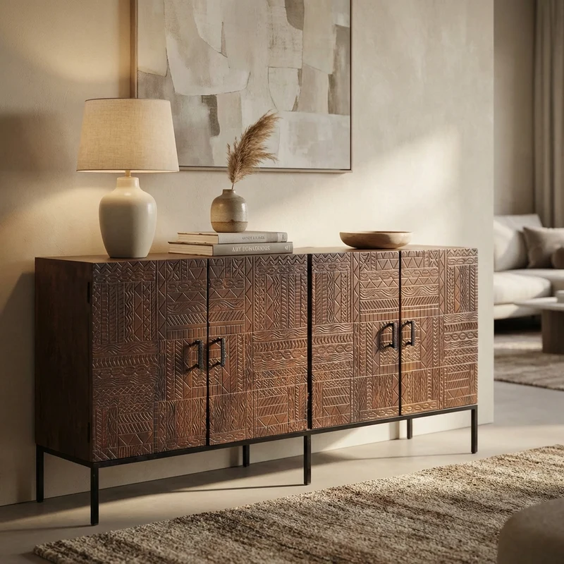 Madia con decoro 4 ante in Legno Metallo cm 180x40x85 - BRODY