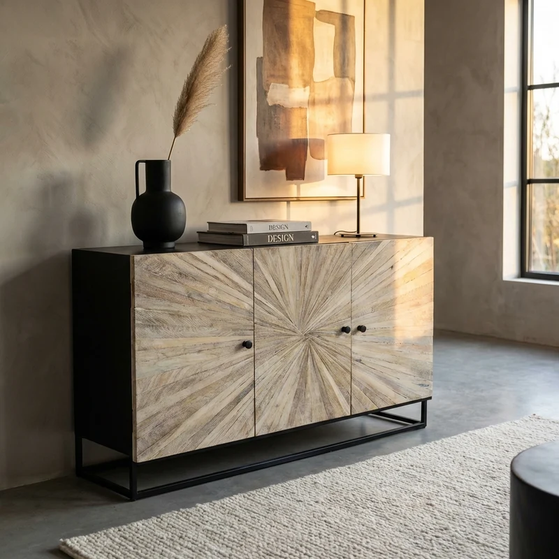 Madia 3 ante per soggiorno Industrial in Legno Metallo cm 150x45x80 - GOMER