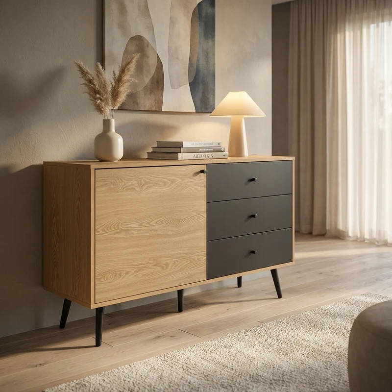 Madia Moderna 1 anta e 3 cassetti in Legno Composito cm 118x39 5x76 - FELIX