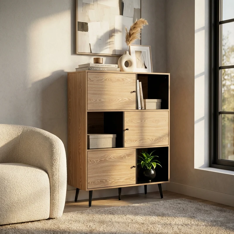 Credenza Moderna con 6 vani in Legno Composito cm 100x39 5x135 - QUANAH