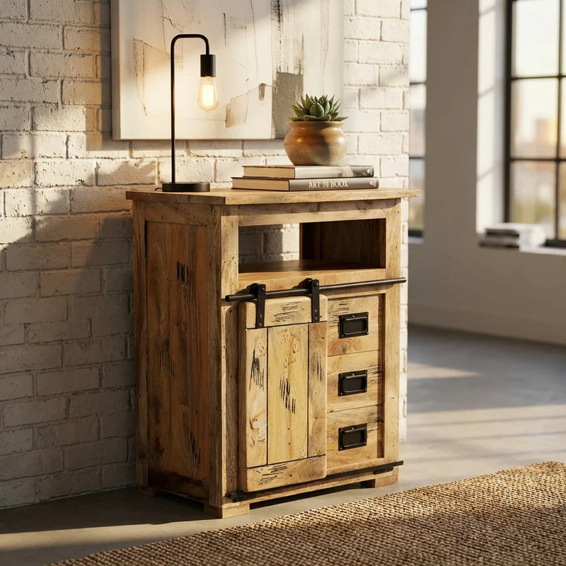 Mobiletto per soggiorno Industrial in Legno cm 70x45x90 - RICK