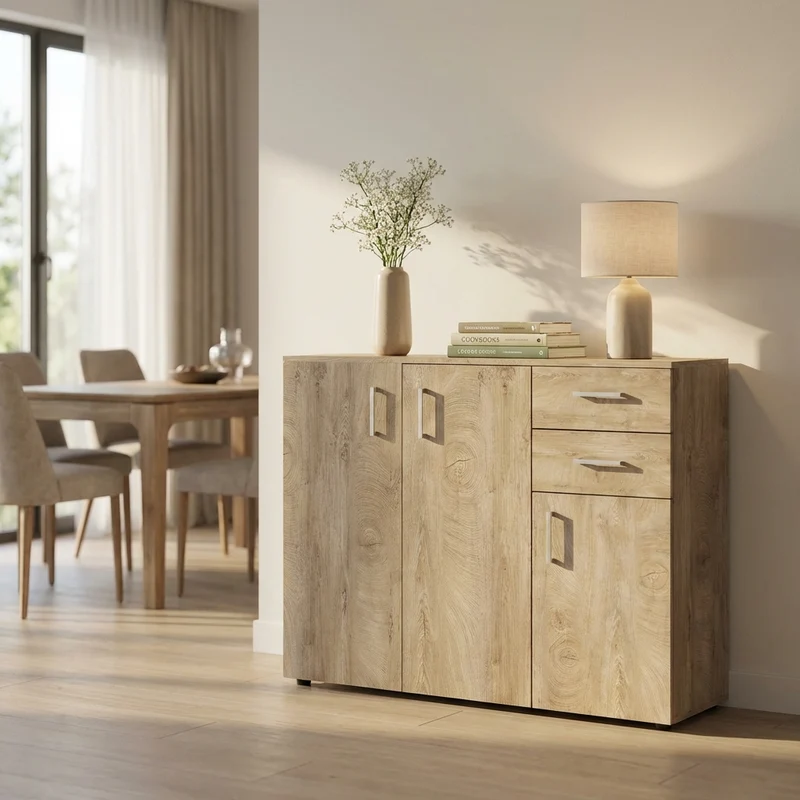 Madia Moderna con 2 cassetti e tre ante in Legno Composito cm 120x35x93 - READ