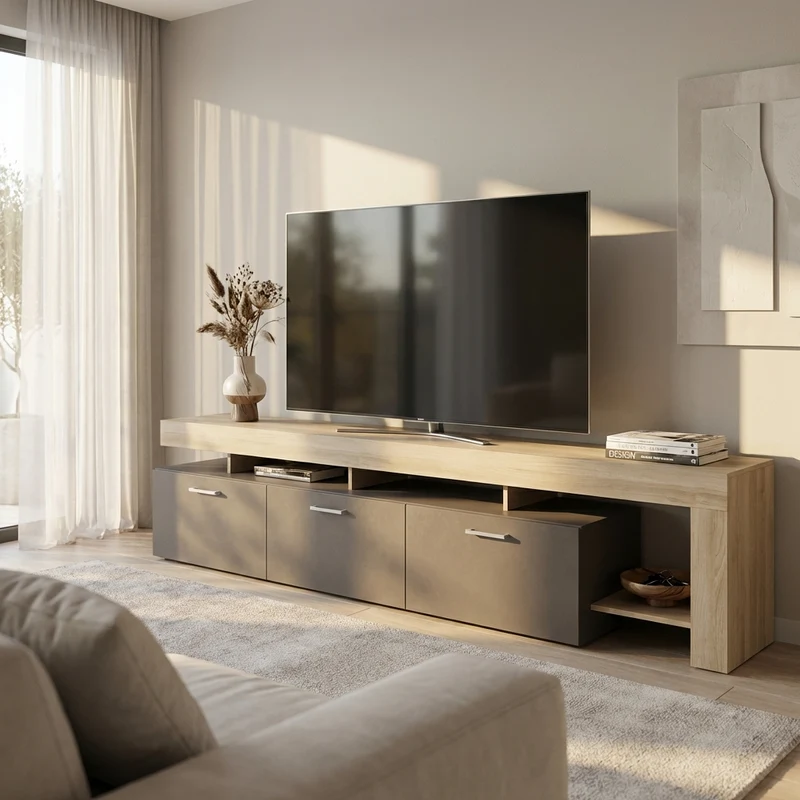 Porta tv di design con 3 cassetti in Legno Composito cm 220x40x52 - WALDO