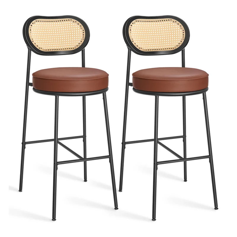 Sgabelli Cucina e Bar con Schienale Curvo Rattan PE Stile Boho