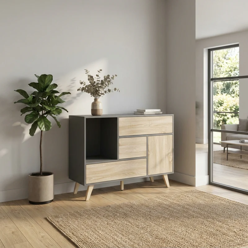 Madia con tre cassetti e un anta in Legno Composito cm 119x39 5x85 6 - GRADY