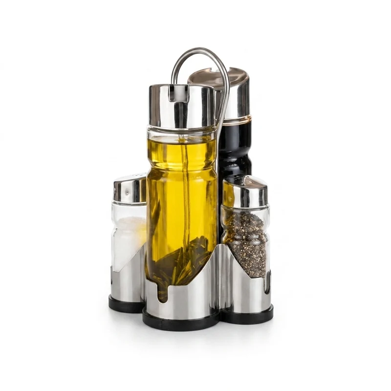 Set 4 Condimenti Olio Aceto Sale e Pepe In Acciaio Inox Il Gruppone