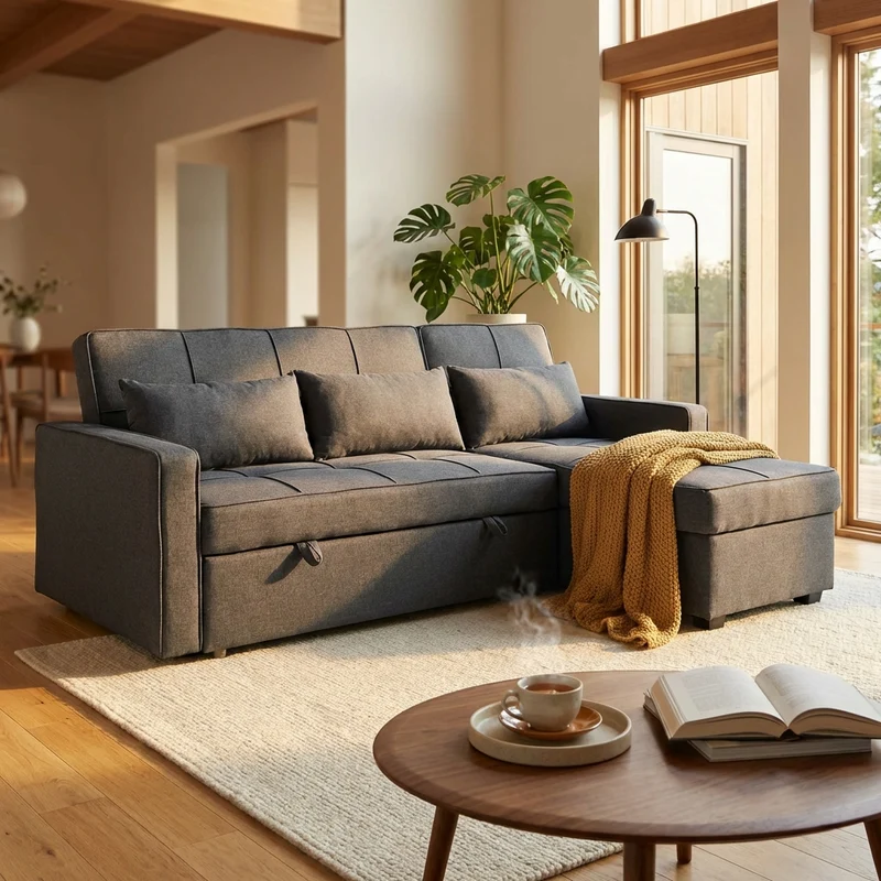 Divano Letto con penisola in Tessuto cm 210x164x89 - RANDAL