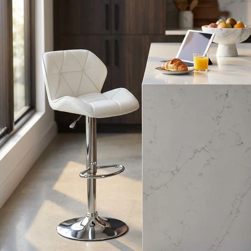 Sgabello Moderno per Sala da Pranzo in Ecopelle Metallo cm 48x44x106 - PETER