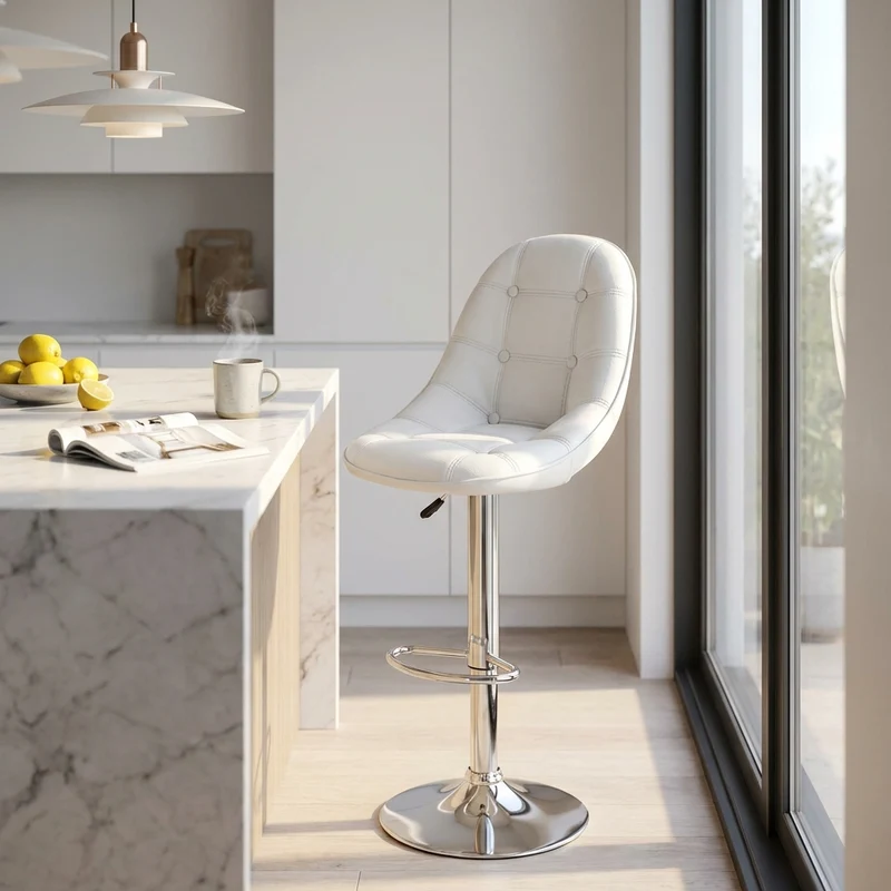 Sgabello Moderno per Sala da Pranzo in Ecopelle Metallo cm 59x55x116 - SHAW