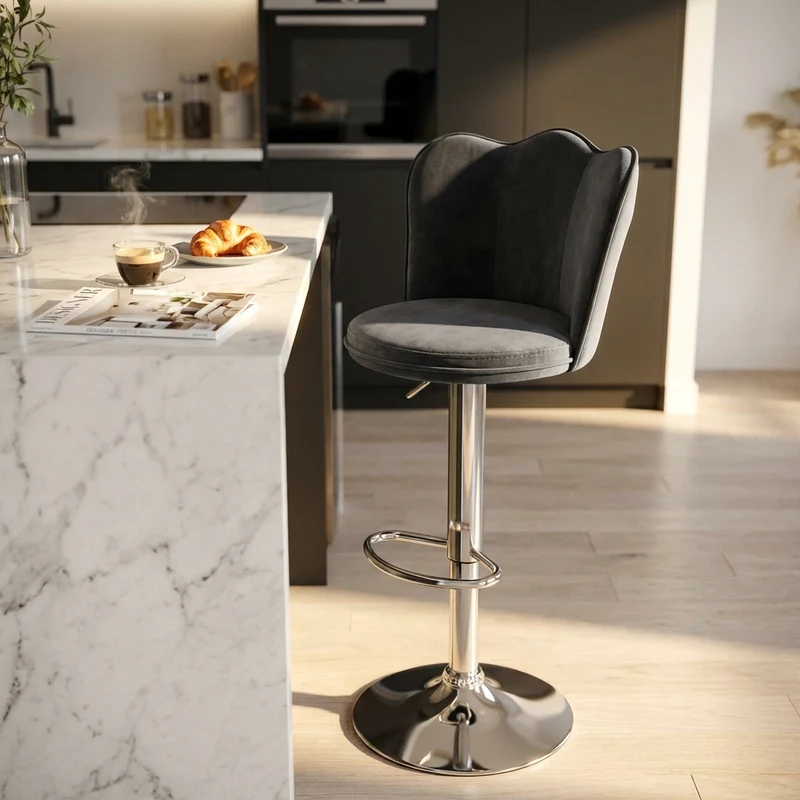Sgabello alto con Schienale in Velluto Metallo cm 51x49x101 - MAVERIK