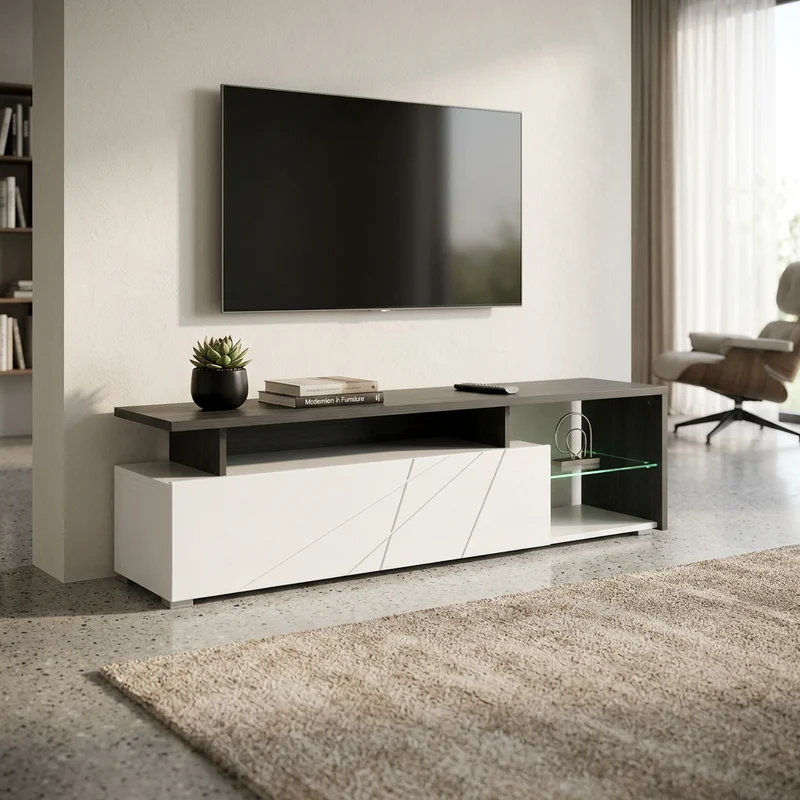 porta tv anta decorata moderno minimal in legno cm 170x41 5x46 5 h - MISTI