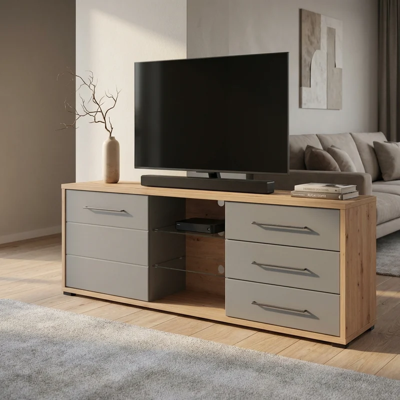 porta tv un anta tre cassetti moderno minimal in legno cm 161 5x40x65 h - ELLI