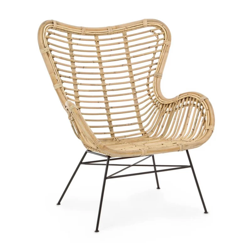 Set di 4 Poltrone in Rattan con Gambe in Acciaio Stile Boho - TATIANA