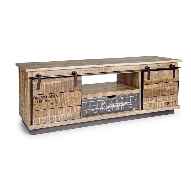 Mobile TV legno mango 2 ante scorrevoli e 1 cassetto industrial - THEODORE