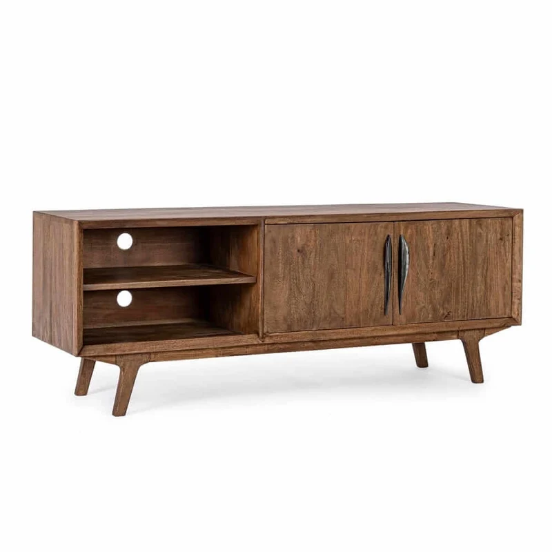 Mobile porta TV in legno di mango con 2 ante e ripiani aperti - LAWSON