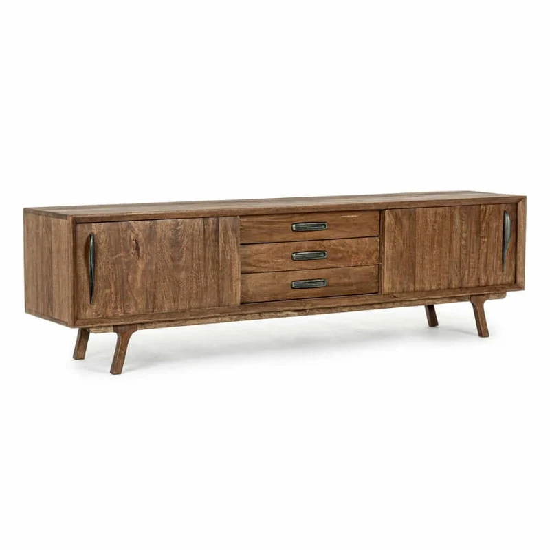 Mobile porta TV in legno di mango 2 ante e 3 cassetti stile vintage - LAWSON