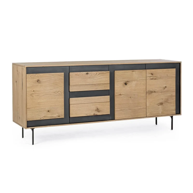 Credenza in Rovere con 3 Ante 3 Cassetti e Gambe in Acciaio - WHITECAFÉ