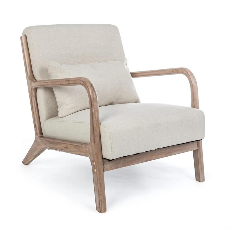 Poltrona con Cuscini in Tessuto e Struttura in Legno Naturale - MATTHEW