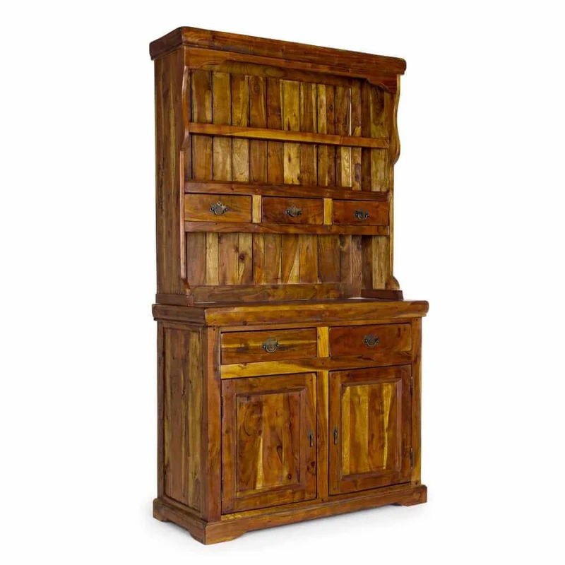 Credenza con Alzata in Legno di Acacia Massello Rustico Anticato - MANSION
