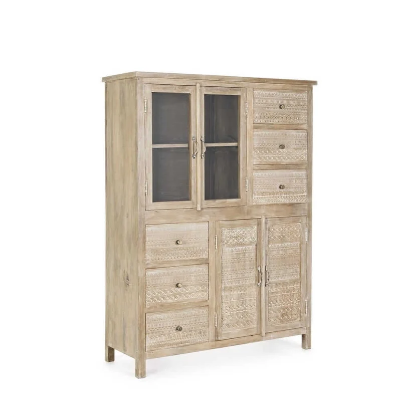 Credenza in Legno di Mango con 4 Ante e 6 Cassetti Intagliati - LENA