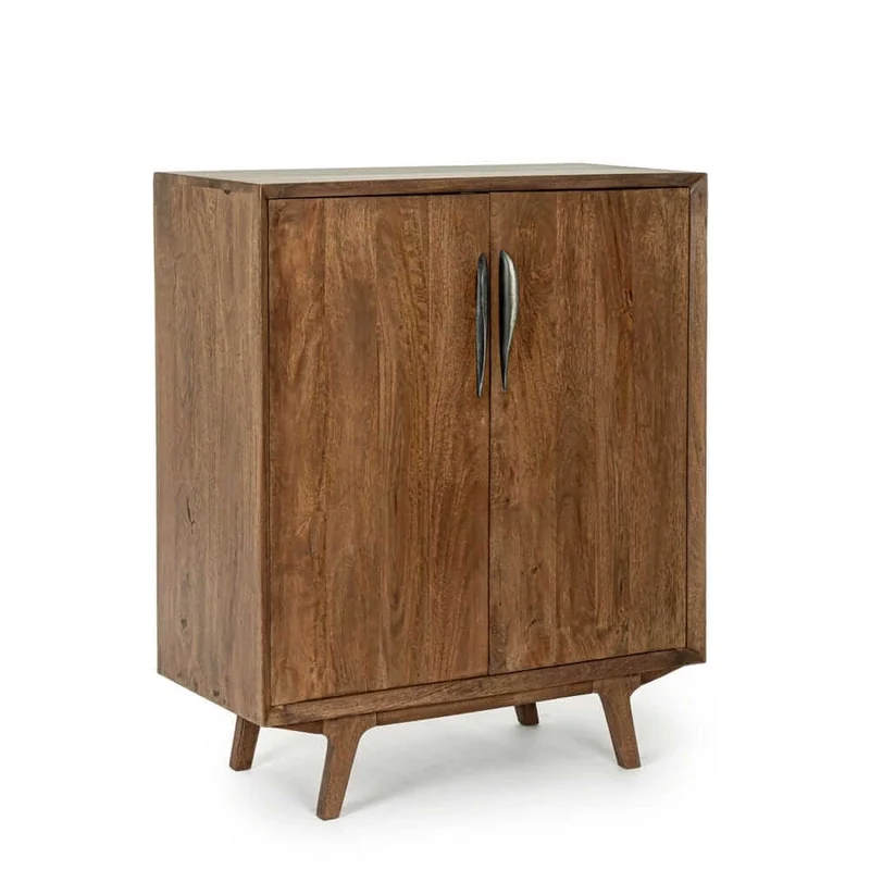 Mobile Bar in Legno di Mango con 2 Ante e Portabottiglie - LAWSON
