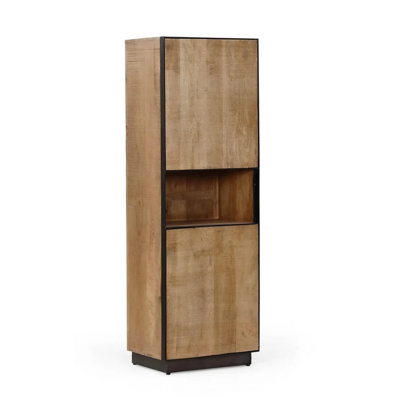 Mobile alto 2 ante in legno di mango e acciaio stile industriale - HAROLD