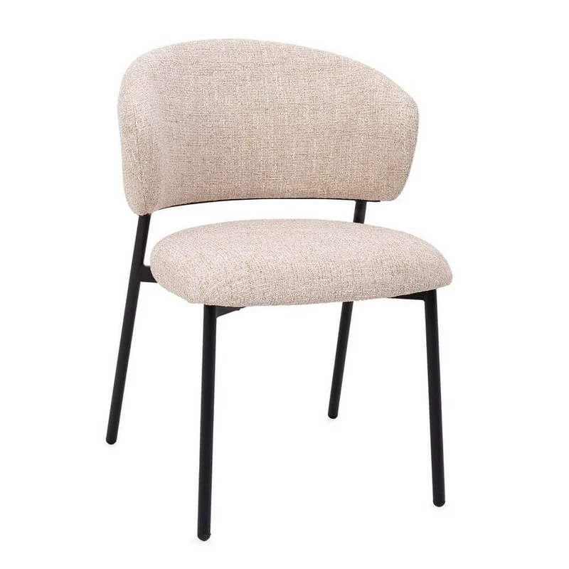 Set di 2 Sedie Imbottite in Tessuto Mélange Sand con Gambe in Acciaio Nero - PRISCA