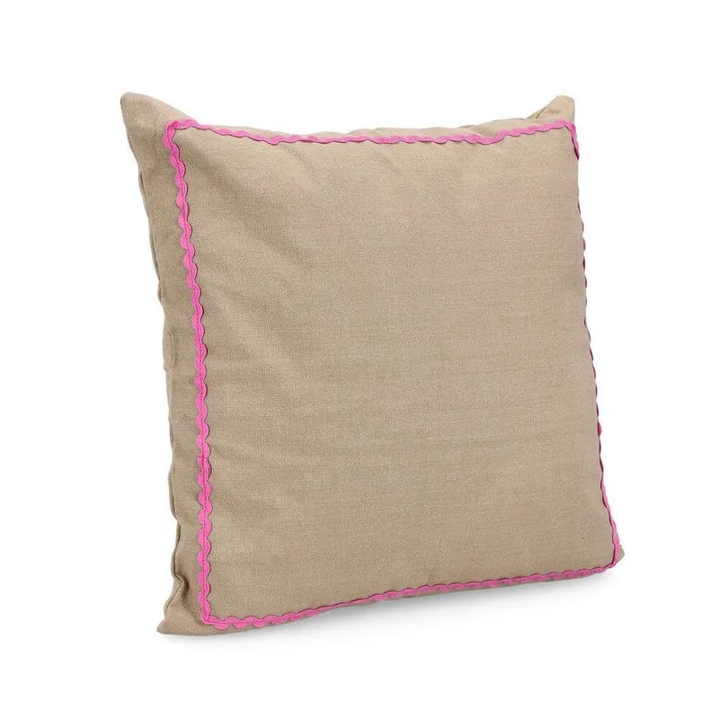 Cuscino in Cotone Beige con Bordino Rosa 45x45 cm - POLLY