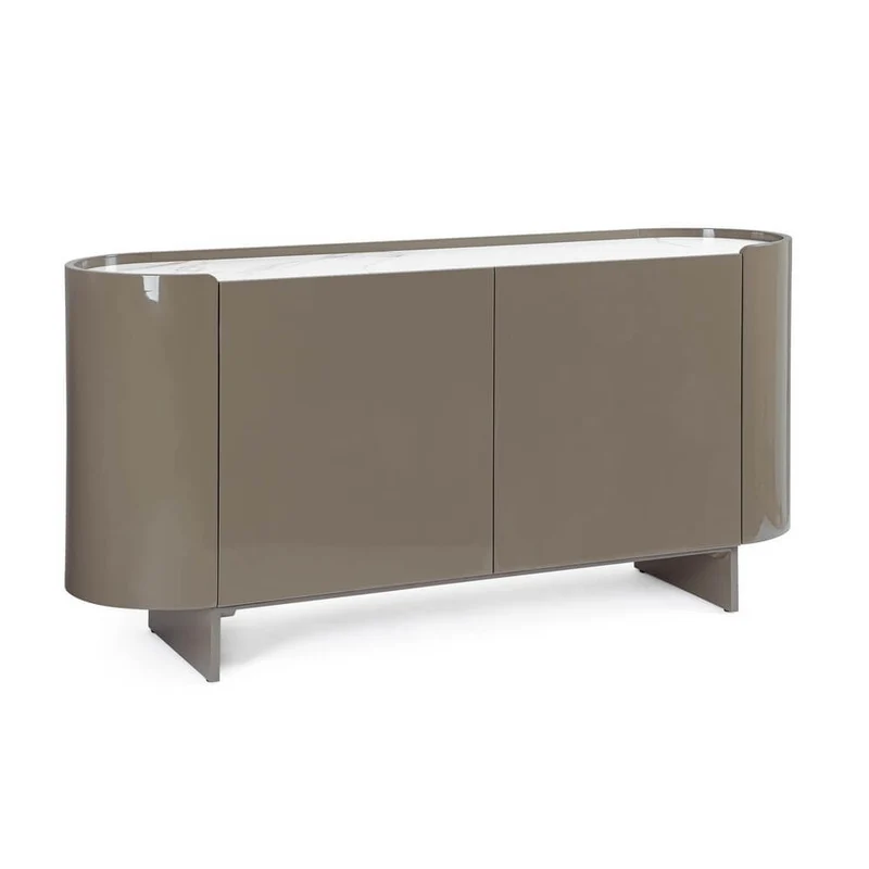 Credenza 2 Ante Laccata Lucida con Piano in Pietra Sinterizzata - OTILIA
