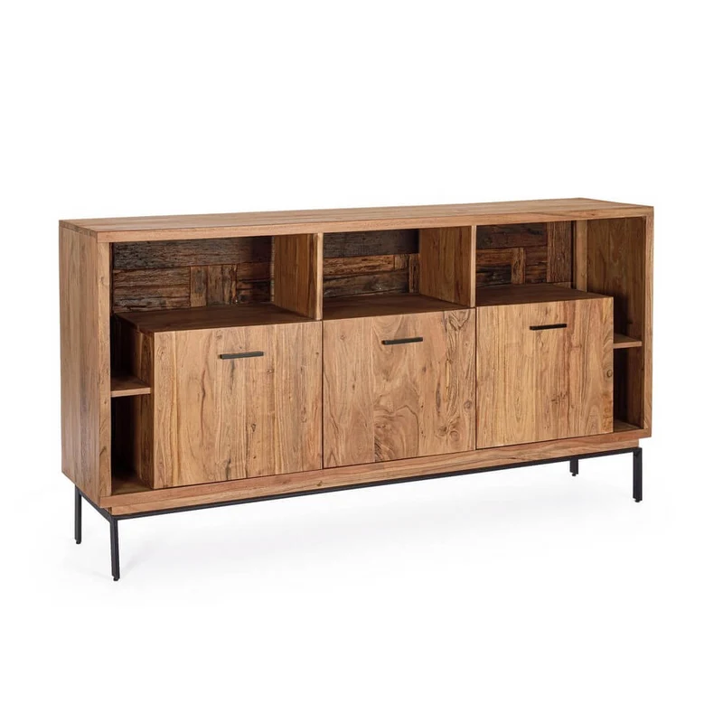 Credenza 3 Ante in Legno di Acacia con Gambe in Acciaio - MANGAL