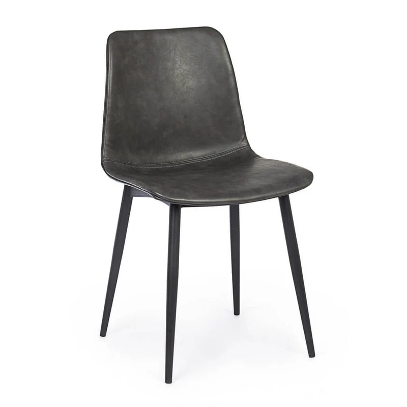 Set di 2 Sedie da Pranzo in Similpelle con Gambe in Acciaio Antracite e Cuoio - NATALIA