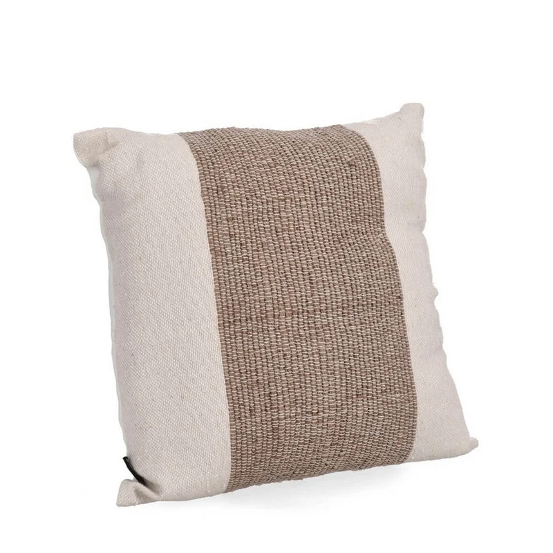 Cuscino Decorativo in Cotone e Viscosa con Fascia Intrecciata 45x45 Crema - MANPUR