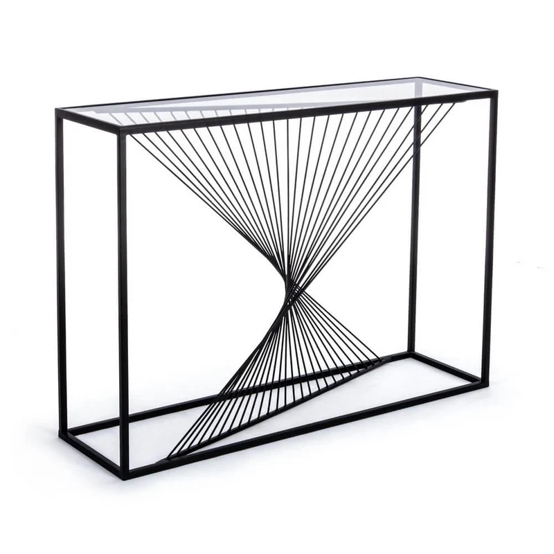 Consolle in Acciaio Nero con Piano in Vetro Temperato Design Geometrico - WILLIAM