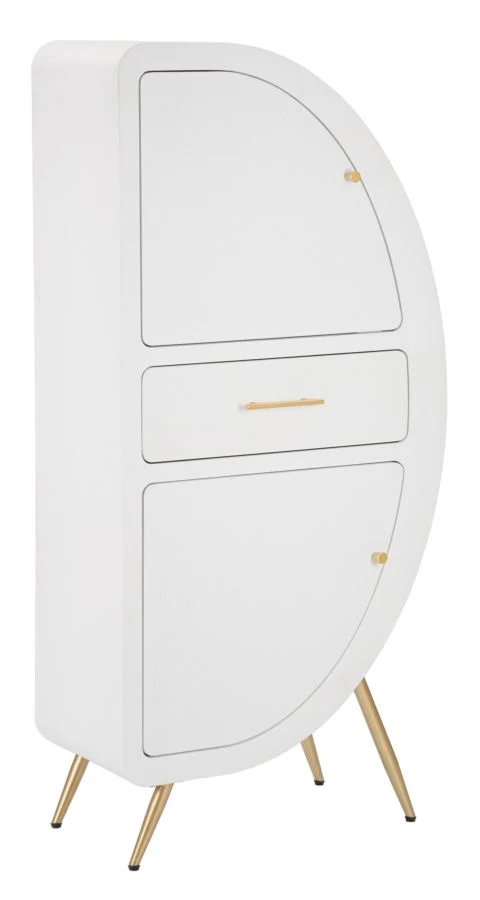 Mobiletto 2 Ante con Cassetto in Legno Bianco Gambe Dorate - VENUS