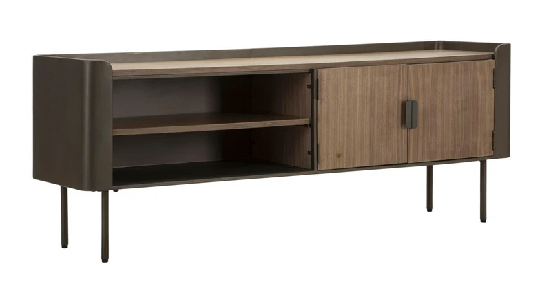 Mobile Porta TV in Metallo e Legno 150x42x58 cm con Ante e Ripiani - TORONTO