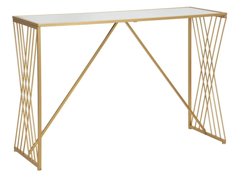 Console in Metallo Dorato con Piano in Vetro Specchio 120x40x80 - EASY