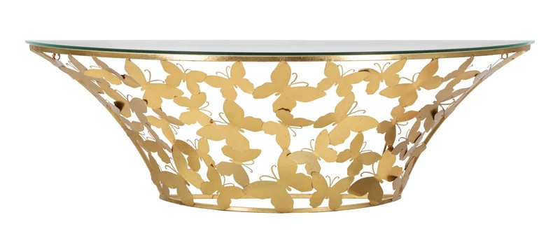 Console da parete semicircolare in metallo dorato con piano in vetro - BUTTERFLIES