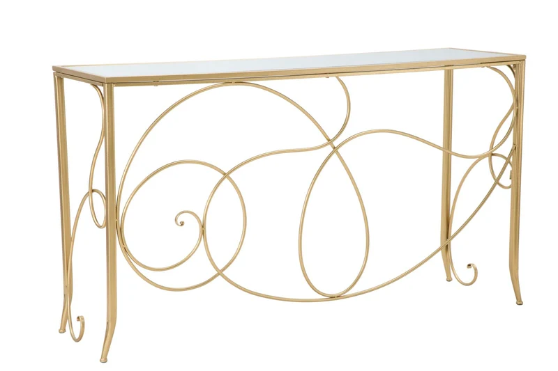 Console in Metallo Dorato e Piano in Vetro Specchio 140x40x80 - ART