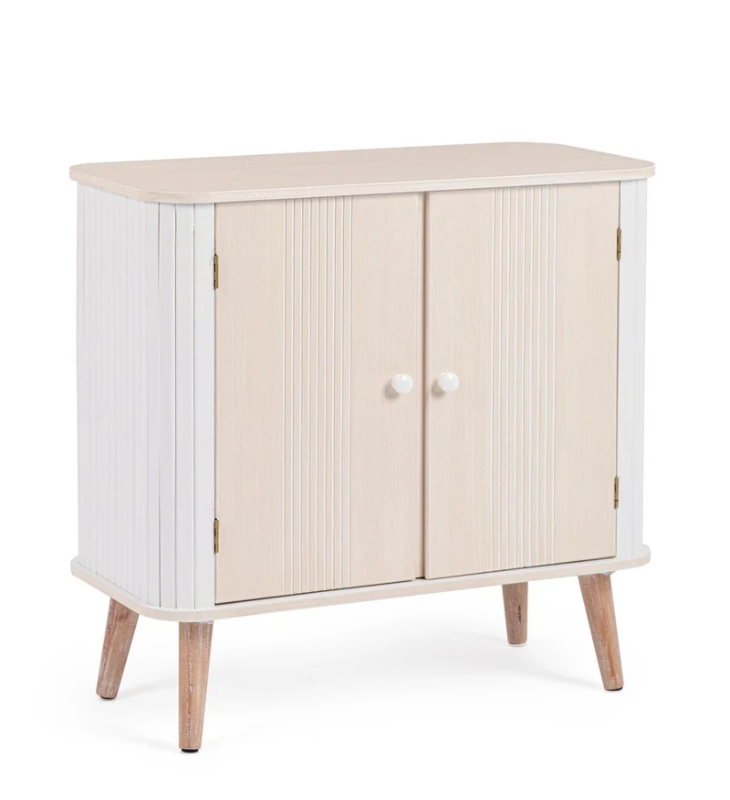 Credenza 2 Ante in MDF Stile Nordico Bianco e Beige - VESLY