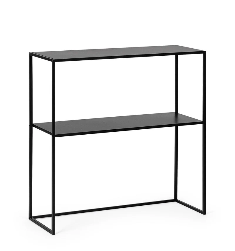 Consolle in Acciaio Nero con 2 Ripiani Stile Minimal - ALRIK