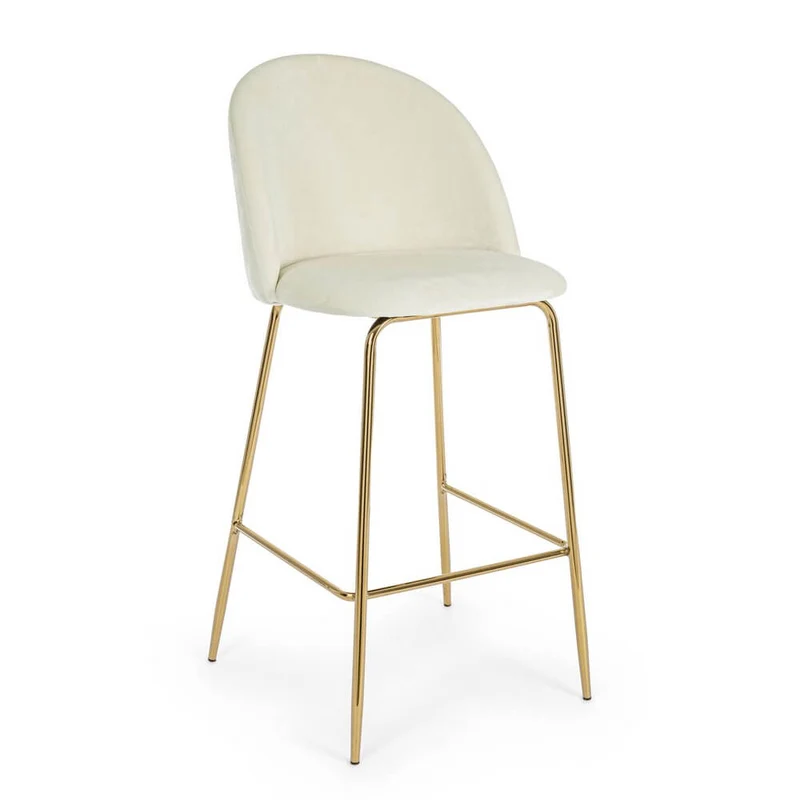 Set di 2 Sgabelli Bar in Velluto con Gambe Dorate Bianco - SIMON