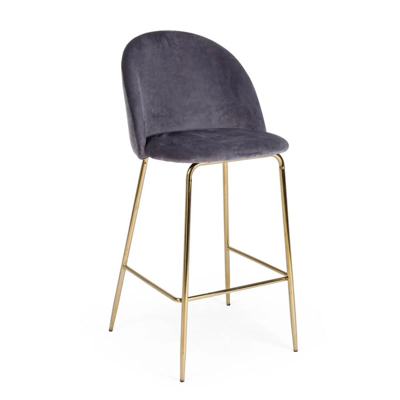 Set di 2 Sgabelli Bar in Velluto con Gambe Dorate Grigio Scuro - SIMON